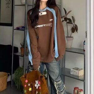 Brown and Blue Women's Sweatshirt